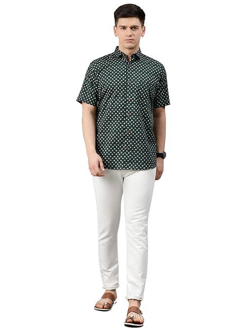 Blue Cotton Short Sleeves Shirts for Men-MMH0138-P